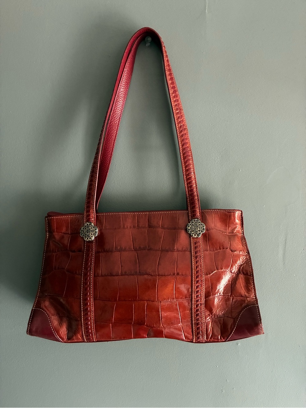 Fall Trends Burnt Orange/Brick Red Croc-Embossed Leather Shoulder Bag